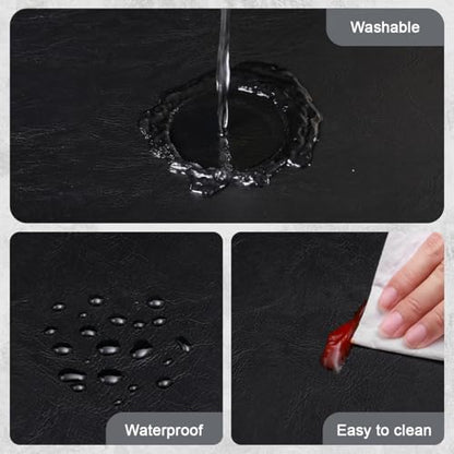 Vinyl Placemats Set of 6, Dual Sided Place Mats with Drink Coasters - color: Black/Dark Gray Two-tone, size: Set of 6