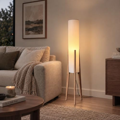 Log Wood Tripod Floor Lamp,Modern Farmhouse Style,50 Inch Height - color: Natural Wood