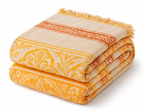 100% Cotton Boho Throw Blanket for Home Decor – Classic Farmhouse Quilt Bedding, Muslin Blankets for Adults, Vintage Woven Decorative Blanket for Couch, Bed Layering Use, Bohemian Stripe, 104"x90" - color: 3 - Bohemian Stripe, size: King(104 x 90 Inch)
