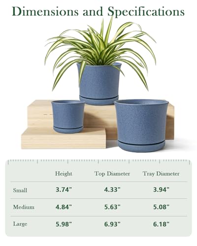 Ceramic Plant Pots, Set of 3, 4.3/5.6/6.9 Inch with Drainage - color: Blue (4+5+7)