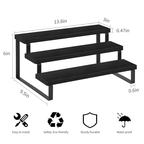 YINMIT Wooden Display Riser Stand, Tiered Perfume and Cologne Organizer Stand, 3 Tier Spice Rack Organizer, Rustic Display Shelf for Candles (3 Tier,Black) - color: 3 Tier,1 Pack,Black