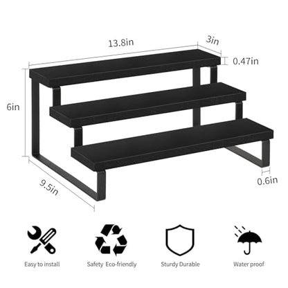 YINMIT Wooden Display Riser Stand, Tiered Perfume and Cologne Organizer Stand, 3 Tier Spice Rack Organizer, Rustic Display Shelf for Candles (3 Tier,Black) - color: 3 Tier,1 Pack,Black