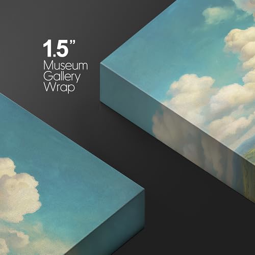 wall26 Canvas Print Wall Art Sunny Lake and Rolling Hills Bright Blue Sky and Fluffy Clouds Landscape Digital Art Realism Rustic Scenic Nature Photography for Living Room, Bedroom, Office - 12"x18" - color: A25-2605-M18, size: 18"L x 12"W