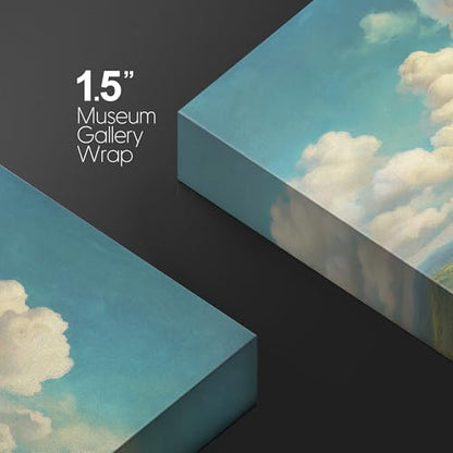 wall26 Canvas Print Wall Art Sunny Lake and Rolling Hills Bright Blue Sky and Fluffy Clouds Landscape Digital Art Realism Rustic Scenic Nature Photography for Living Room, Bedroom, Office - 12"x18" - color: A25-2605-M18, size: 18"L x 12"W