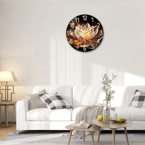 XFM Large Lotus Flower Wall Clock 20 inch Round Silent - color: Lotus Flower, size: 20 Inch
