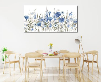 Elegant Blue White Flowers Wall Art Botanical Canvas Prints, 24"x48" - color: Blue White Botanical Flowers, size: 48"L x 24"W