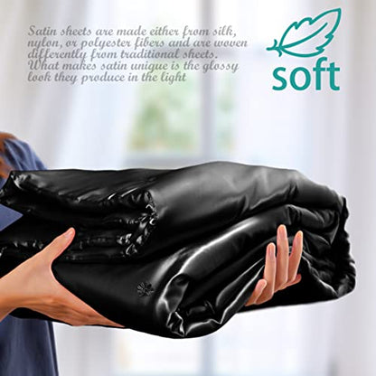Vonty Black Satin Throw Blanket 50x60In, Cooling Silky Wrinkle-Free - color: Black, size: 50" x 60"