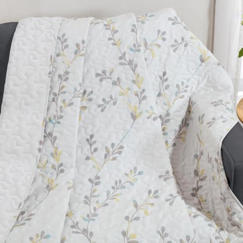 Exclusivo Mezcla 60"x 80" Boho Quilted Throw Blanket, White Quilt Throw - color: Floral White, size: 60 x 80 inch