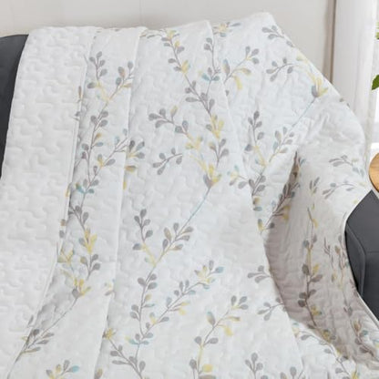 Exclusivo Mezcla 60"x 80" Boho Quilted Throw Blanket, White Quilt Throw - color: Floral White, size: 60 x 80 inch