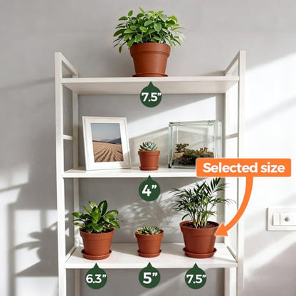 T4U Plant Pots 7.5 Inch 6 Pack, Plastic Flower Pots Indoor Drainage - color: Terracotta, size: 7.5 inch