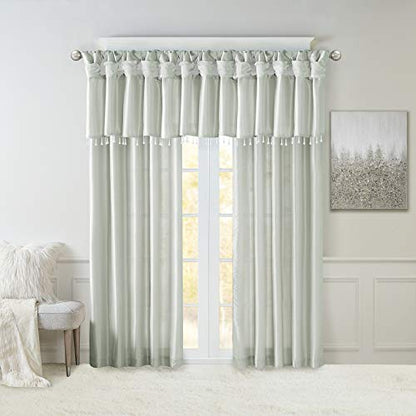 MADISON PARK Emilia Faux Silk Valances for Windows with Beads , Elegant Window Valance , 50" W X 26" L , Dust Aqua - color: Dusty Aqua, size: 50"W x 26"L (Pack of 1), style: Valance