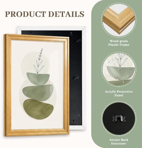 Framed Abstract Wall Art Set of 3, Sage Green Botanical Prints 12x16 Inch - color: Sage Green, size: 16" H x 12" W x 3Pcs