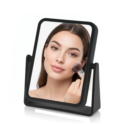 Danielle Creations Rectangle Soft Touch Vanity Mirror, Black, 1x/7x Magnifying Makeup Mirror with Stand, Portable Tabletop Bathroom or Desk Mirror - color: Rectangular / Black & 1x/7x Magnification