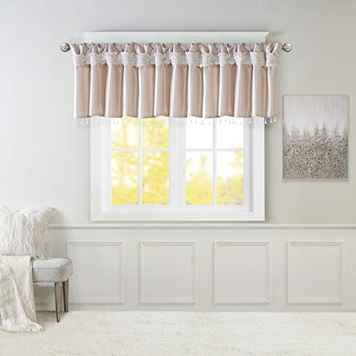 Madison Park Faux Silk Valances for Windows with Beads, 50x26 Blush - color: Blush, size: 50"W x 26"L (Pack of 1), style: Valance