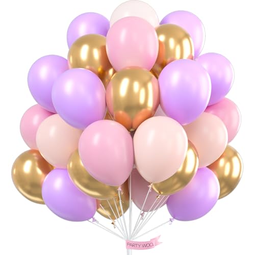 PartyWoo Pink Purple and Gold Balloons 66pcs 12 Inch Pink Purple Balloons - color: Pink & Gold & Purple