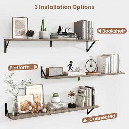 Axeman 40 Inch Floating Shelves, 8 Inch Deep Grey Wall Shelves Set of 2 - color: Grey, size: 39.4 Inch