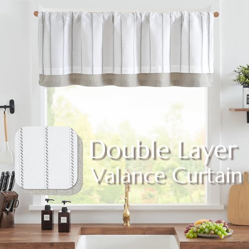 jinchan Stripe Linen Window Valance Curtain, 50x16, 1 Panel, Grey - color: Nautical Striped Grey on White, size: 50"W x 16"L (Pack of 1)