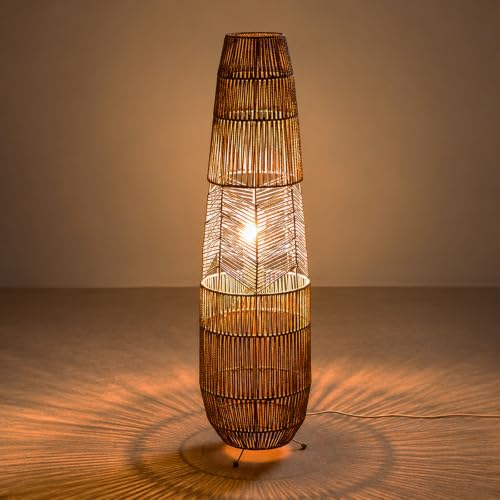Hand Woven Rattan Floor Lamp,Boho Standing Lamps for Living Room - color: Rope