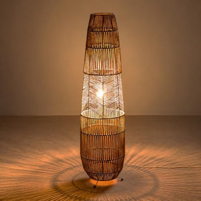 Hand Woven Rattan Floor Lamp,Boho Standing Lamps for Living Room - color: Rope