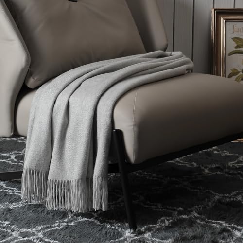 EP Mode 100% Pure Cashmere Throw Blanket for Sofa, Lt. Heather Grey - color: Lt. Heather Grey