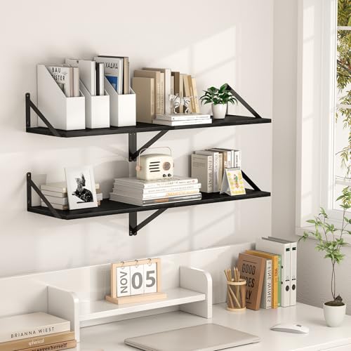 Heimlove 32W x 12D Deep Floating Shelves Set of 2 Black - color: Black With Black Metal Bracket, size: 32Wx12Dx5.8H