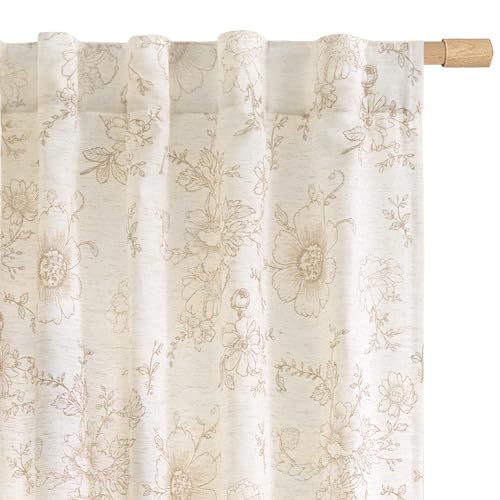 LAMIT Beige Floral Linen Curtains 72 Inch Length for Living Room - color: Beige, size: 52"W x 72"L (Pack of 2)