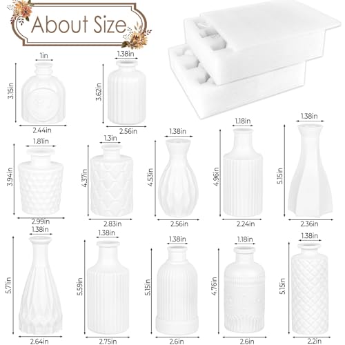 TBWIND 12 Pcs Matte White Glass Bud Vase Set - color: White-12pcs, size: 12Pcs