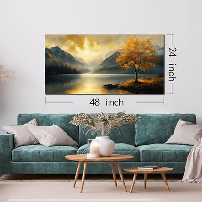Ouzzlie Scenery Canvas Art Gold Picture for Office - color: Yellow, size: 48"L x 24"W