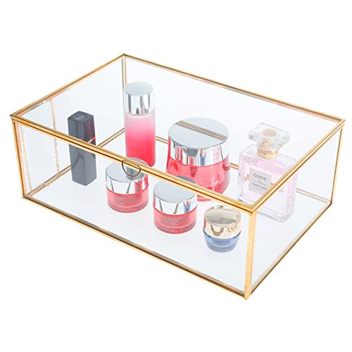 Glass Jewelry Display Box, Card Box with Hinged Lid, Gold Keepsake Box - color: Gold, size: Large