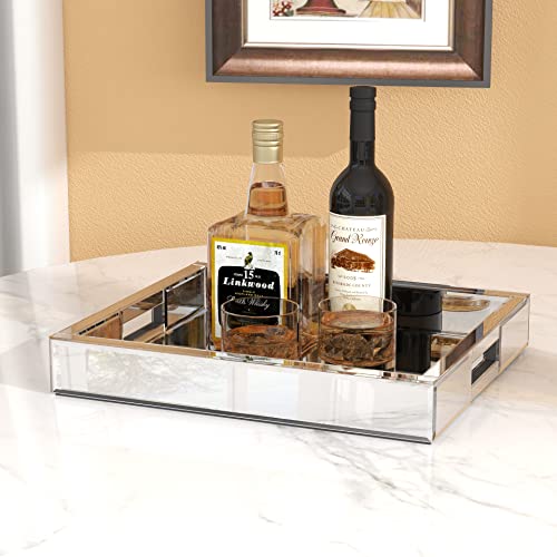 Mirrored Tray Decorative, 16x14x2.4 Silver Tray for Coffee Ottoman Trays for Living Room Perfume Jewelry Tray Bandejas Decorativas Wine Platter Modern Home Decor