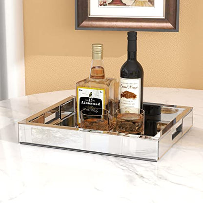Mirrored Tray Decorative, 16x14x2.4 Silver Tray for Coffee Ottoman Trays for Living Room Perfume Jewelry Tray Bandejas Decorativas Wine Platter Modern Home Decor