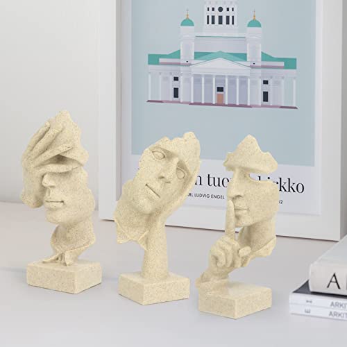 prosfalt 3 Pcs Thinker Statue, Silence is Gold Abstract Art Figurine - color: 3 Pcs Sandstone