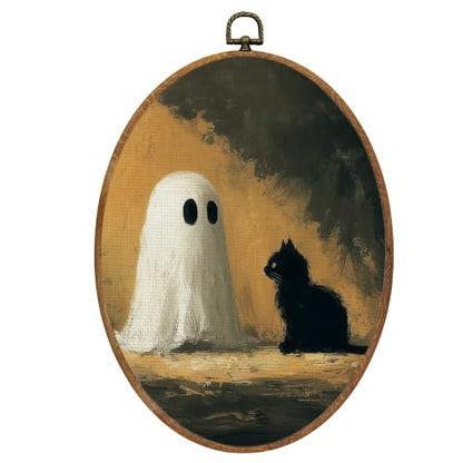Mcehtle Ghost and Black Cat Halloween Wall Art Decor Framed 8.6x11.4 - color: Colour 28