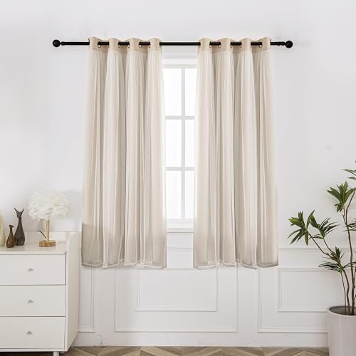 INLINAS Blackout Curtains with Sheer Overlay, Beige, 52x72 Inches - color: Beige, size: 52"W x 72"L (Pack of 2)