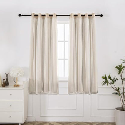 INLINAS Blackout Curtains with Sheer Overlay, Beige, 52x72 Inches - color: Beige, size: 52"W x 72"L (Pack of 2)