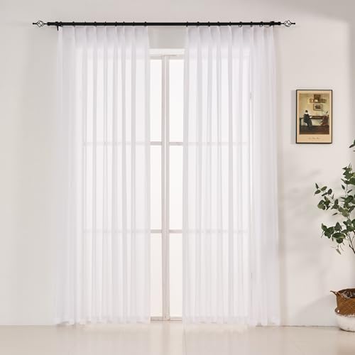 Pinch Pleated Sheer Curtains 84 Inch 2 Panels for Living Room Bedroom - color: Pure White, size: 52"W x 84"L (Pack of 2)