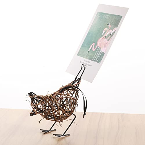 2pc Rattan Bird Statue Set - Memo Clip Wicker Farmhouse Figurines - color: Coffee2