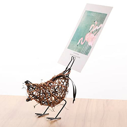 2pc Rattan Bird Statue Set - Memo Clip Wicker Farmhouse Figurines - color: Coffee2