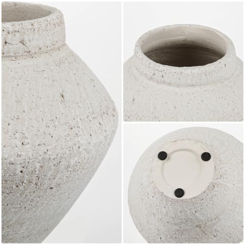 Briful Rustic Ceramic Vase Large Decorative Vase, 9'' Farmhouse Flower Vase - color: Beige#688