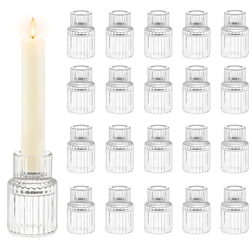 Hewory Taper Candle Holders Bulk, 20PCS Clear Glass Candlestick Holders - color: Clear, size: 20PCS
