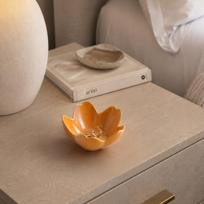 Floral Ceramic Jewelry Tray, 3.5" Ring Holder Trinket Bowl - color: orange