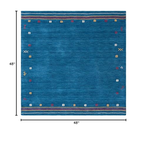 SAFAVIEH Himalaya Collection Area Rug - 4' Square, Blue, Handmade Boho Tribal Wool, Ideal for High Traffic Areas in Living Room, Bedroom (HIM563M) - color: Blue, size: 4' x 4' (Square)