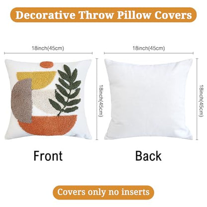 Woven Tufted Boho Throw Pillow Covers 18x18 Inch, - color: Botanical Geometry Tufted