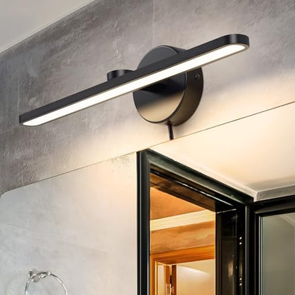 MantoLite LED Vanity Lighting Fixtures, Wall Mounted Plug in Light Fixtures - color: Black, size: 16 inches