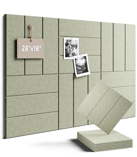 Fluxynara 28" X 18" Felt Bulletin Board Tiles, Bold Stripe, Sage - color: Sage, size: Bold-Stripe