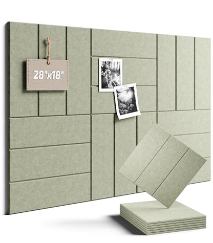 Fluxynara 28" X 18" Felt Bulletin Board Tiles, Bold Stripe, Sage - color: Sage, size: Bold-Stripe