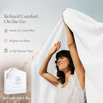 Threadmill Luxury 100% Cotton Queen Herringbone Blanket, Bright White - color: Bright White, size: Queen (90" x 92")