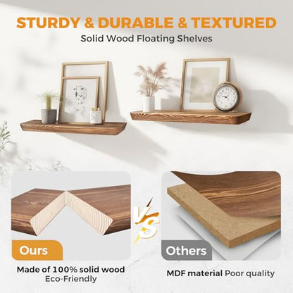 16x6.8x1.6in Slanted Solid Wood Floating Wall Shelves 2-Pack Brown - color: Brown, size: 16"-Set of 2