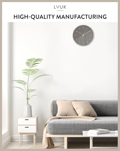 LUUK LIFESTYLE Modern Silent Quartz Wall Clock, 12in, Dark Grey & Gold | Chic & Minimalist, Non-ticking, Analog, Arabic numerals, Easy-to-read, Battery operated, for Living Room, Mantel, Foyer - color: Dark Grey, 12"