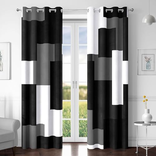 Tyrot Black White Grey Blackout Curtains for Bedroom Living Room 108 inch - color: Grey, size: 52"W x 108"L (Pack of 2)